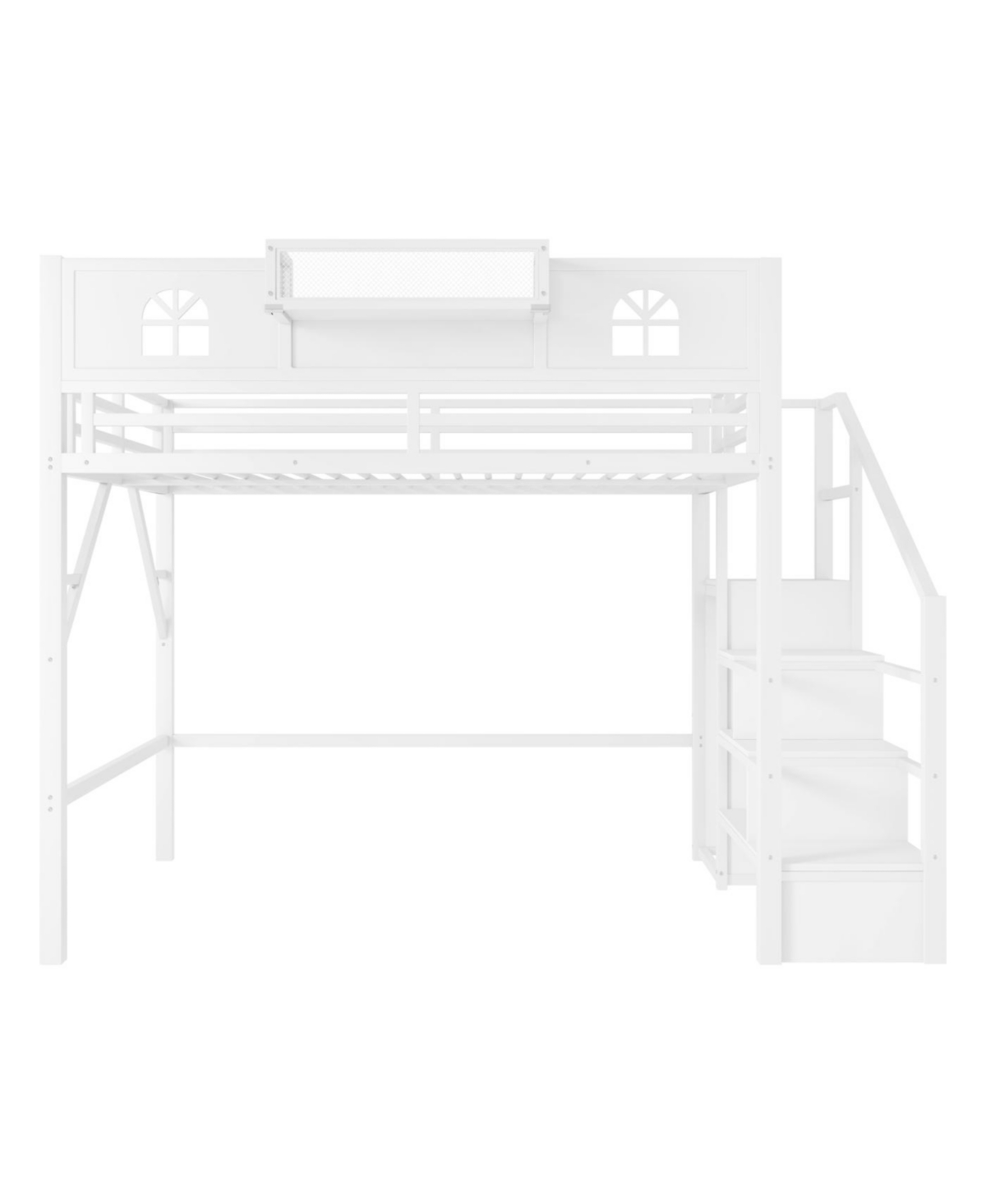 Streamdale Furniture Metal Full Loft Bed with Stairs Wardrobe