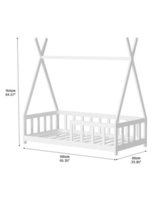 Montessori Floor Bed Frame for Kids with Guardrail, White