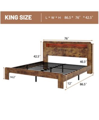 Streamdale Bed Frame King Size Wood Platform with Storage, LED, USB, Dark Brown