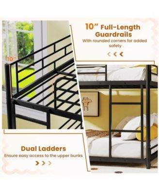 Full Over Full Over Full Metal Bed Frame Heavy-Duty Triple Bunk Bed w/Dual Ladders