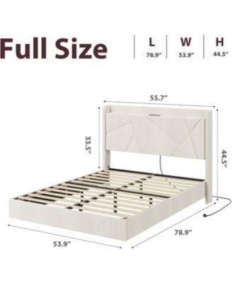 Floating Upholstered Bed Frame with RGB LED Lights, Charging Station, Storage Headboard & Button Tufted Design