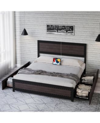 GAOMON Bed Frame with Four Storage Drawers and Charging Station ...