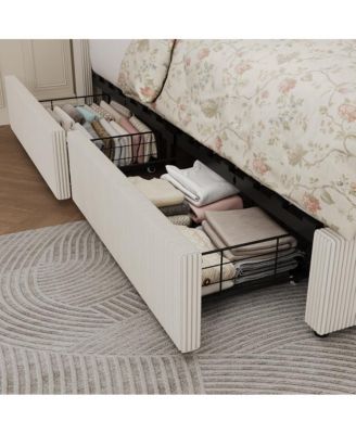 Upholstered Platform Bed Frame with Storage Drawers and Tufted Wingback Headboard, Easy Assembly