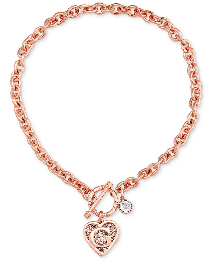 GUESS Rose Gold-Tone Link Charm Bracelet - Macy's