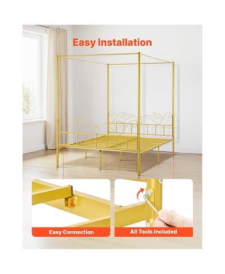 Metal Canopy Bed Frame with Headboard and Four Poster Style