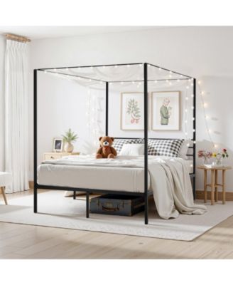 82.5 x 60.2 x 72 in / 2095 x 1530 x 1830 mm Metal Canopy Bed Frame with Elegant Four Poster Design
