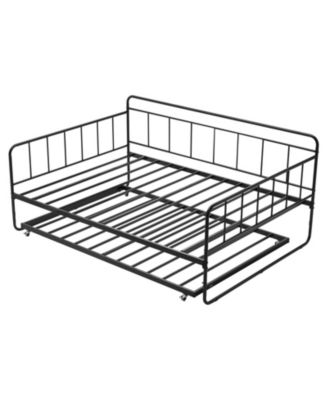 Metal Day Bed Frame with Trundle and Sturdy Slats for Bedroom