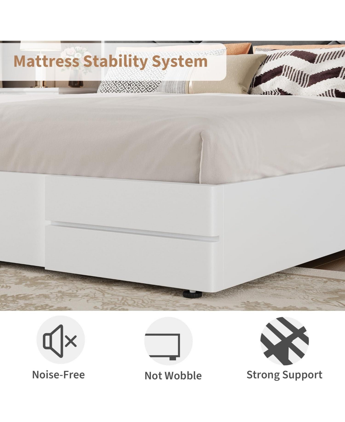 gaomon Upholstered Bed Frame with Fabric Headboard, Wooden Slats, No Box Spring Needed, Easy Assembly