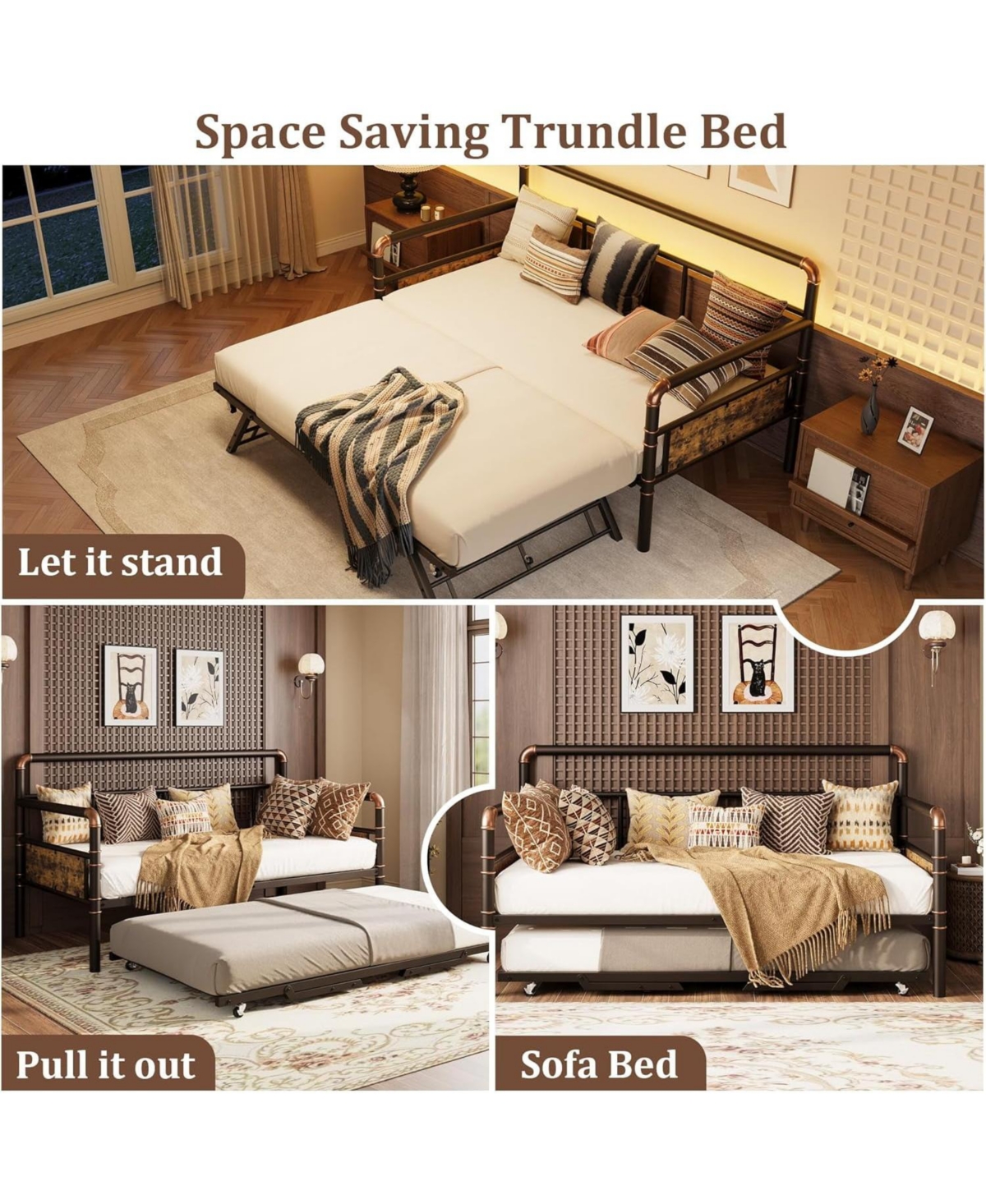 gaomon Twin Size Metal Daybed Frame, Sofa Bed Platform, Strong Support