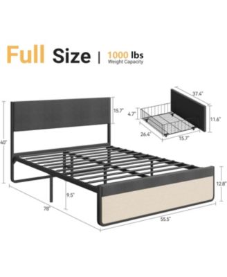 Full Upholstered Bed Frame with Headboard 2 Storage Drawers Metal Slats No Box Spring Noise Free