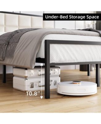 Faux Leather Platform Metal Frame Steel Slats Bed Frame with Upholstered Headboard, King Size