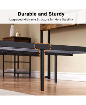 Full Size 14 Inch Metal Bed Frame with Wooden Headboard & Storage Platform Rustic Vintage Wood