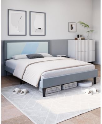 Full Size Triple Panel Platform Bed Frame Minimalist MDF Construction Beige Finish No Box Spring Needed Easy Assembly