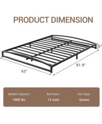 Queen Size 6 Inch Metal Platform Bed Frame Heavy Duty Slats Underbed Storage Noise-Free Non-Slip