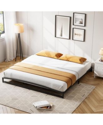 King Size 6 Inch Metal Platform Bed Frame Heavy Duty Slats Underbed Storage Noise-Free Non-Slip Black