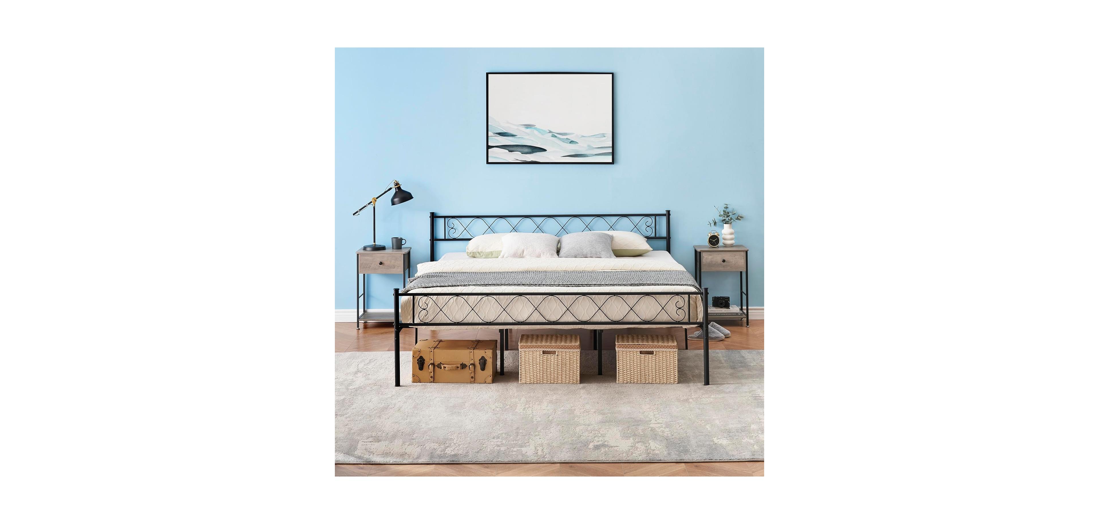 gaomon Modern Platform Bed Frame with Headboard Footboard 13.7 Inch Underbed Storage Metal Slats Black
