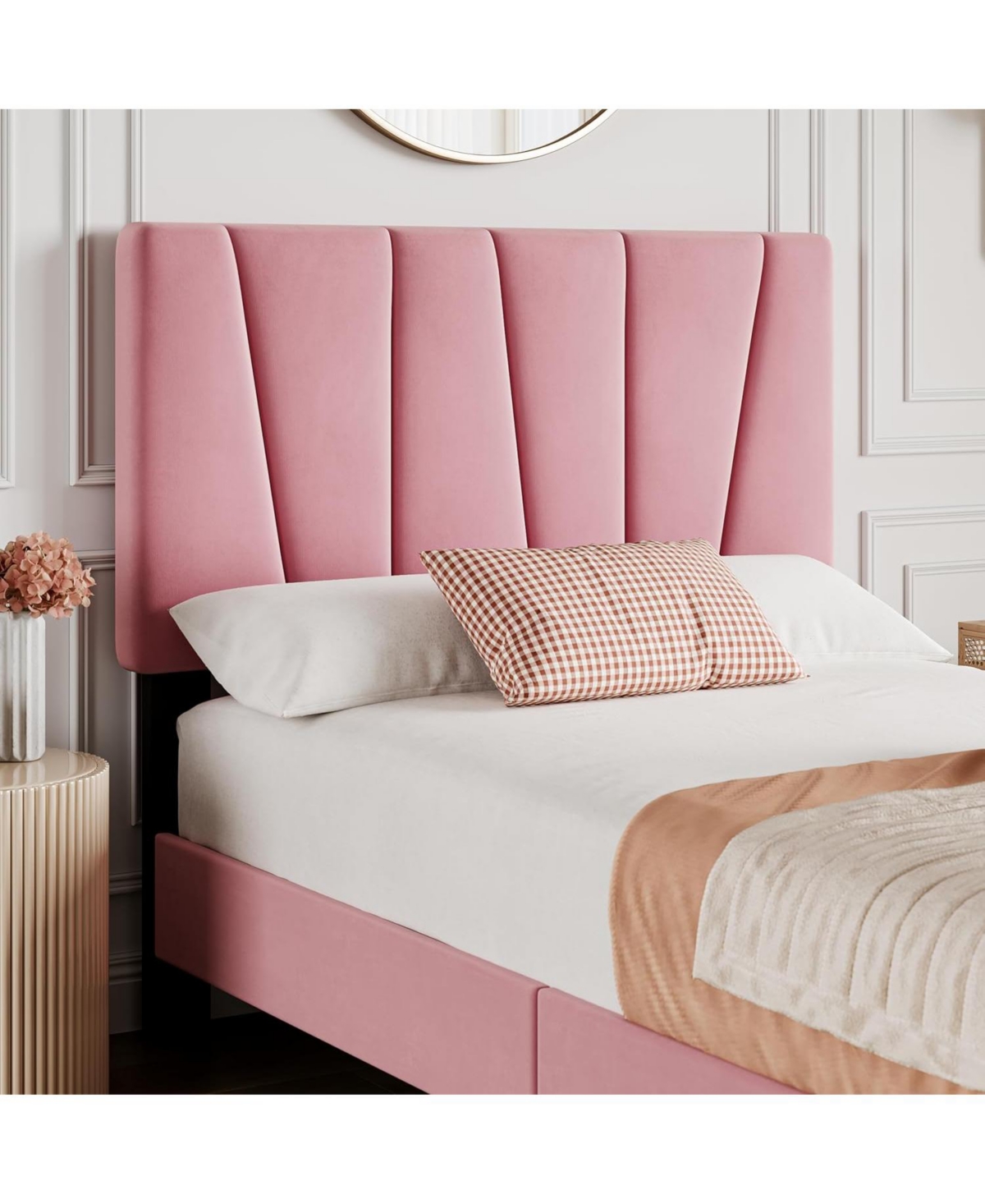 gaomon Twin Bed Frame with Adjustable Linen Upholstered Headboard Strong Wooden Slats No Box Spring Needed Easy Assembly