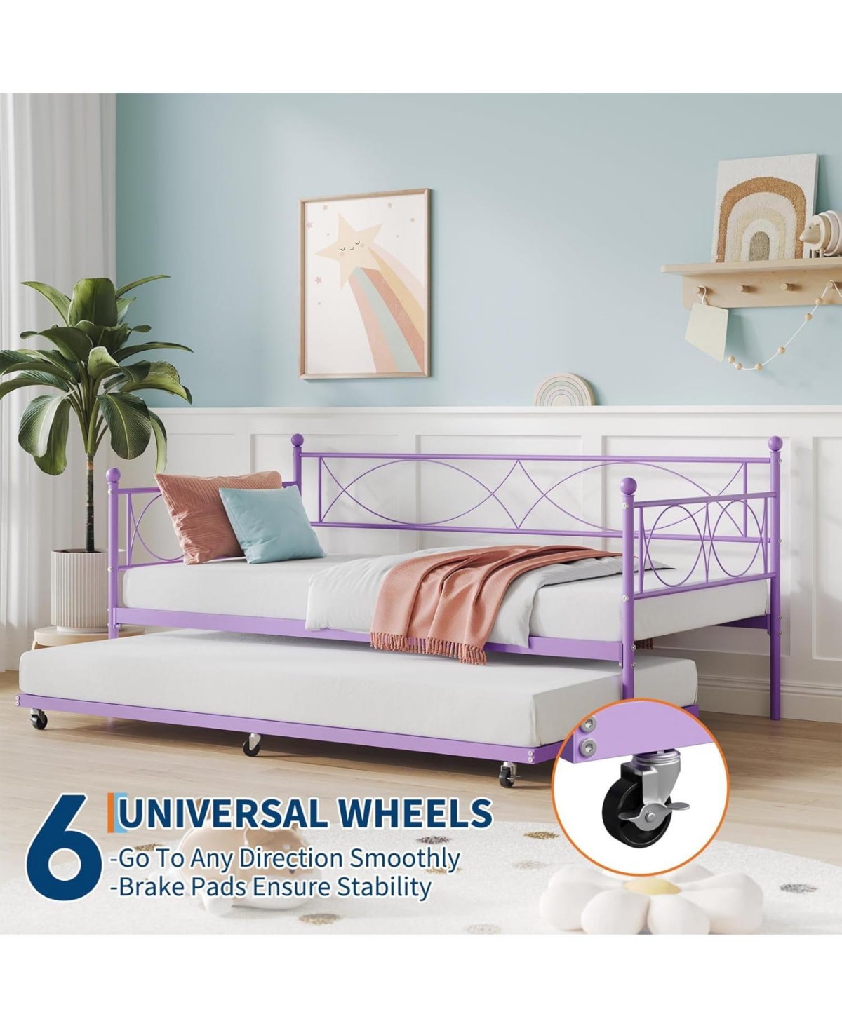 gaomon Twin Daybed with Trundle Metal Daybed and Trundle Set Sofa Bed Steel Slat Multifunctional Bedroom