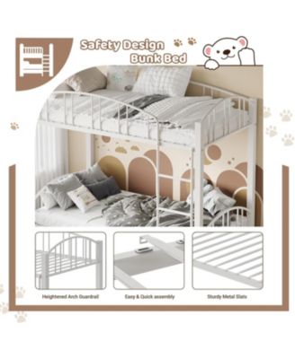 Twin Over Twin Metal Bunk Bed, Heavy Duty Frame with Ladder & Guardrail, Space-Saving, No Box Spring, White