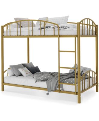 Metal Bunk Bed Twin Over Twin Heavy Duty Bunkbeds Arched Guardrail Safety Ladder Space-Saving Modern Gold