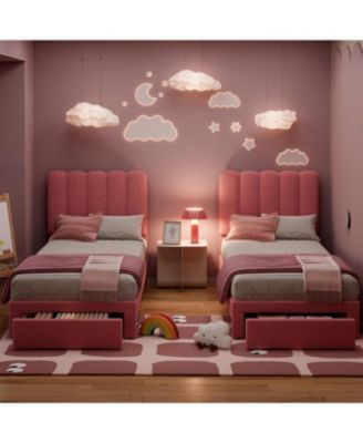 | Twin Size | Boucle Upholstered | Storage Drawer Headboard, Noise-Free | Platform Bed Frame with Wood Slats