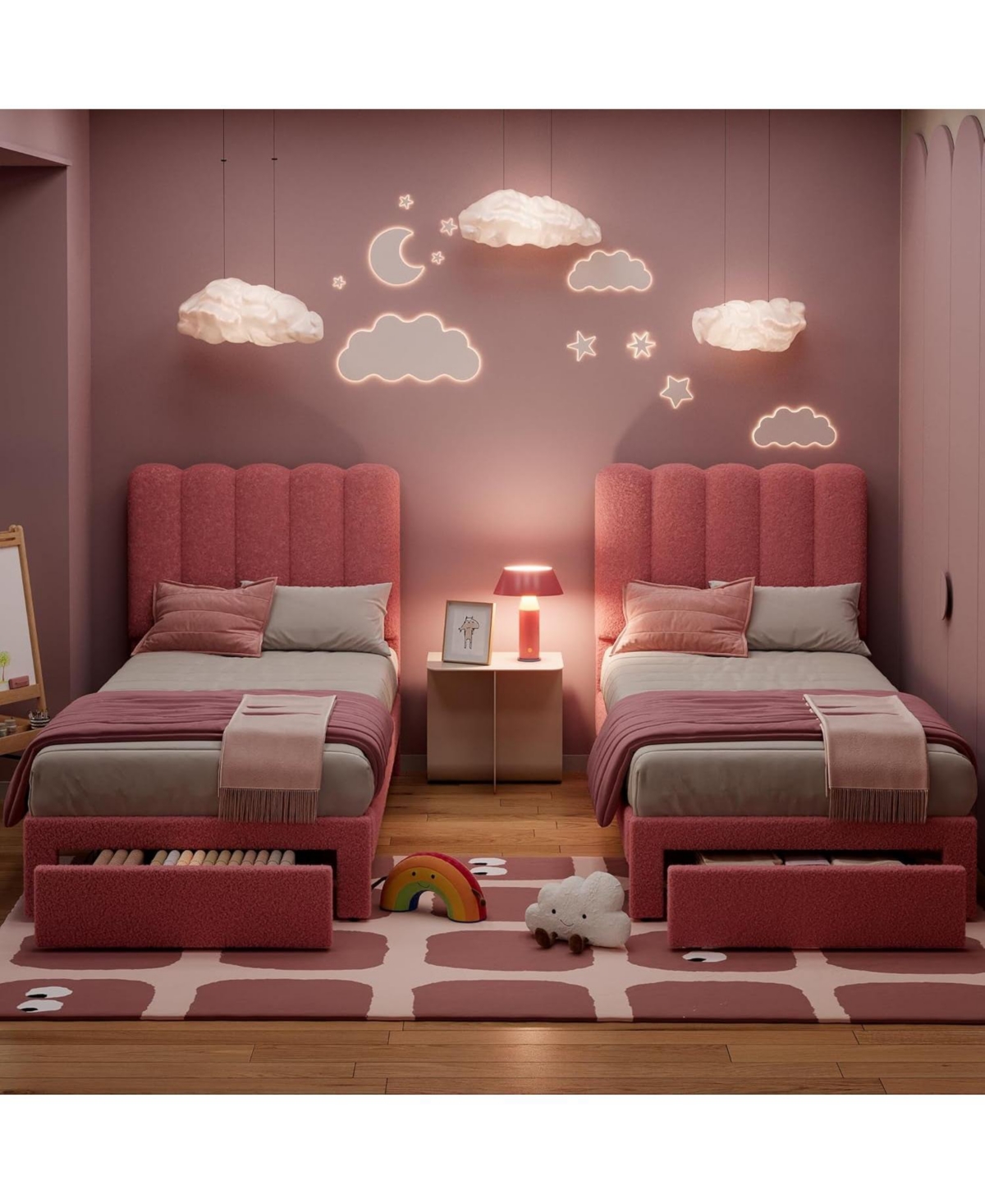 Gaomon | Twin Size | Boucle Upholstered | Storage Drawer Headboard, Noise-Free | Platform Bed Frame with Wood Slats