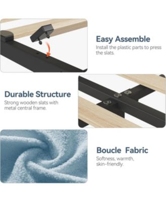 Twin Size Boucle Upholstered Platform Bed Frame with Bookcase Headboard 2 Drawers for Boys No Box Spring Blue