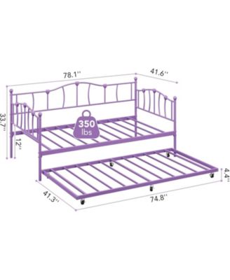 Twin Size Metal Trundle Easy Assembly Space-Saving Design Daybed Frame