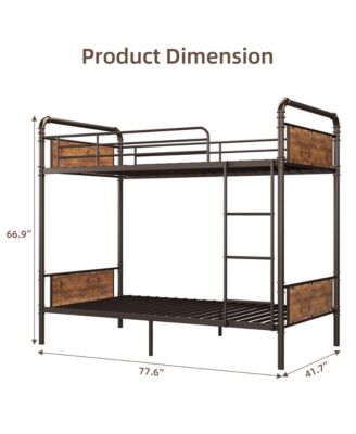 Easy Assembly Metal Bunk Bed Twin Over Twin Bunk Beds Heavy Duty Twin Size Metal Bunk Bed Space Saving, for Living Room, Guest Room