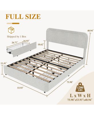 Full Size Boucle Upholstered with Headboard and 2 Storage Drawers Bed Frame