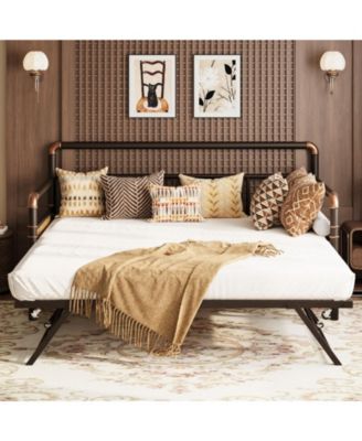 Daybed with Trundle,Twin Daybed with Pop Up Trundle Set,Metal Twin Bed Frame