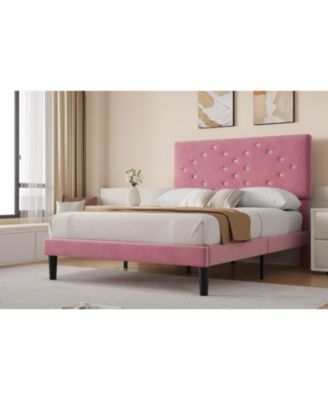 Queen Size Velvet Bed Frames with Headboard,Upholstered Platform Bedframe with Wood Slats,Solid and Stable