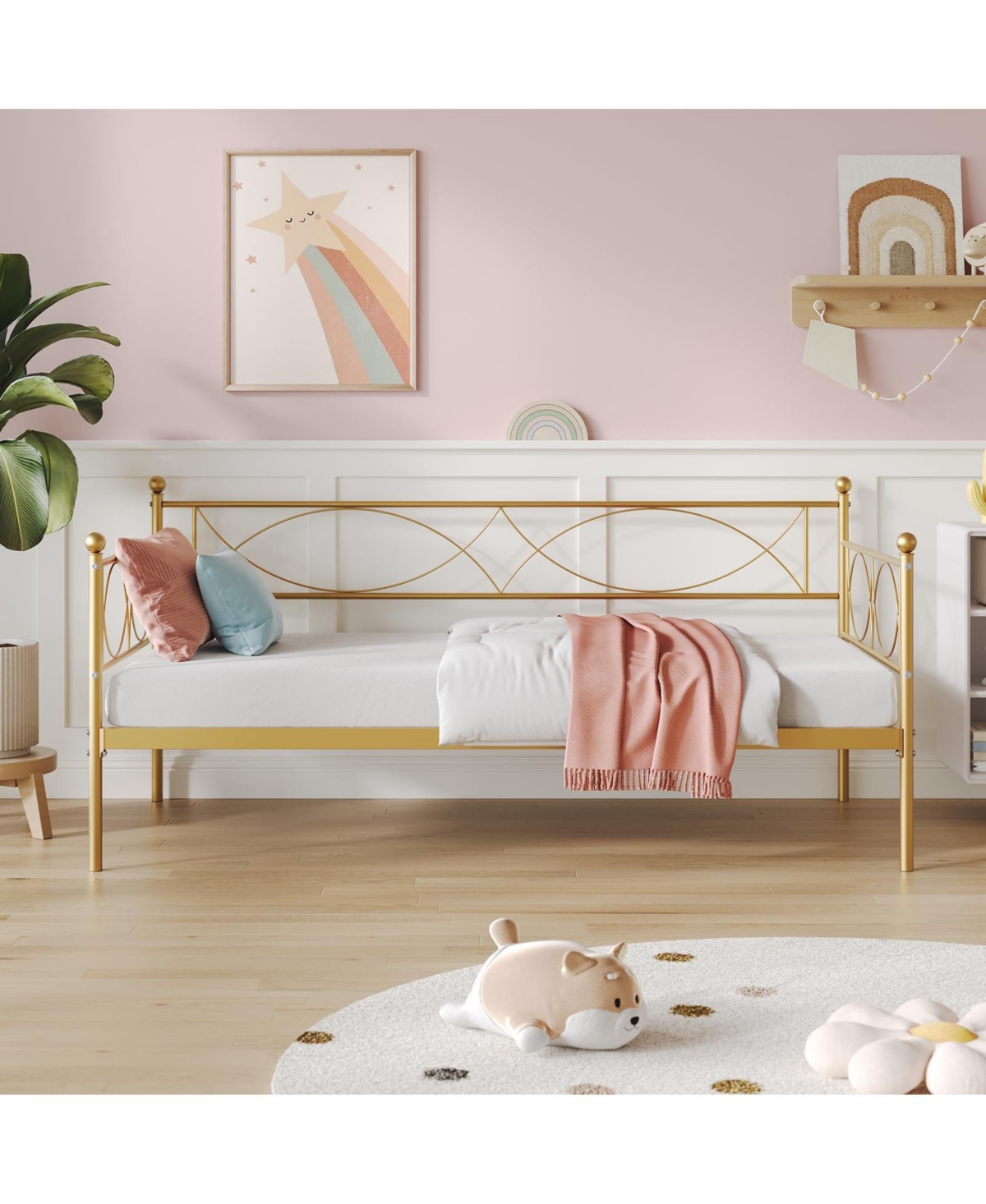 gaomon Twin daybed with Trundle, Metal Twin Daybed, Day Bed Sofa Bed Frame with Steel Slat Support, Multifunctional Daybed Frame