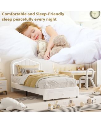 Twin Upholstered Bed Frame with Storage Drawer and Smart Led Headboard, Twin Size Platform Bed Frames
