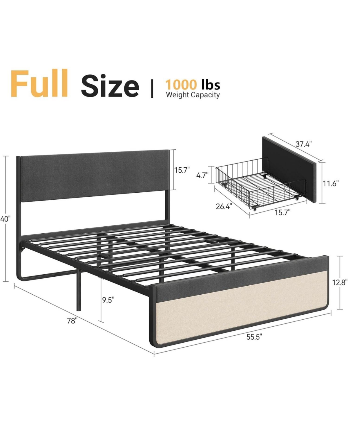 gaomon Platform Bed with Headboard and Two Storage Drawers