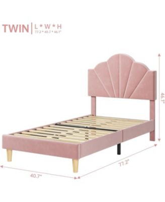 Velvet Platform Bed with Adjustable Headboard for Kids, Soft Upholstery, Wood Slat Support, Easy Assembly, No Box Spring