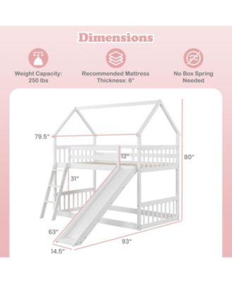 Twin Over Twin House Bunk Bed w/ Slide Solid Wood Low Bunk Bed for Kids