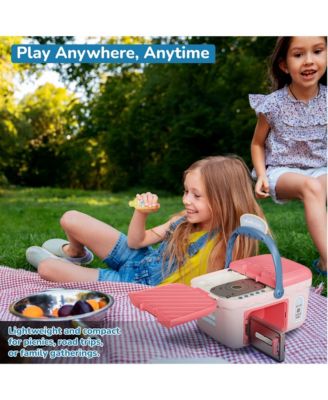 Kids Kitchen & Picnic Playset, Interactive Grill, Sink, Oven, Lights & Music, Color-Changing Foods, Toddler Toys Ages 3+