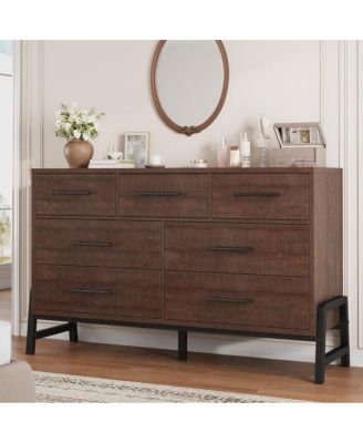 7-Drawer Modern Freestanding Dresser, 52 Inch Wide Wood Chest, Closet Storage for Bedroom, Living Room, Entryway