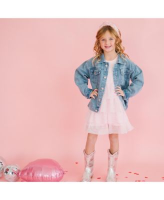 Toddler Girls Pearl Heart Patch Denim Jacket