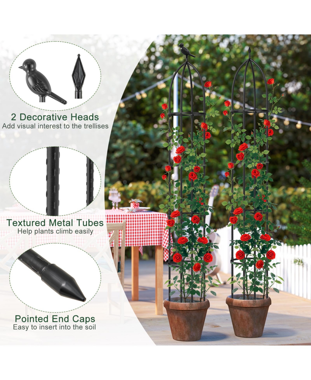 Gymax 2-Pack Garden Obelisk Trellis for Climbing Plants Rustproof Pe-Coated Metal Flower Trellis