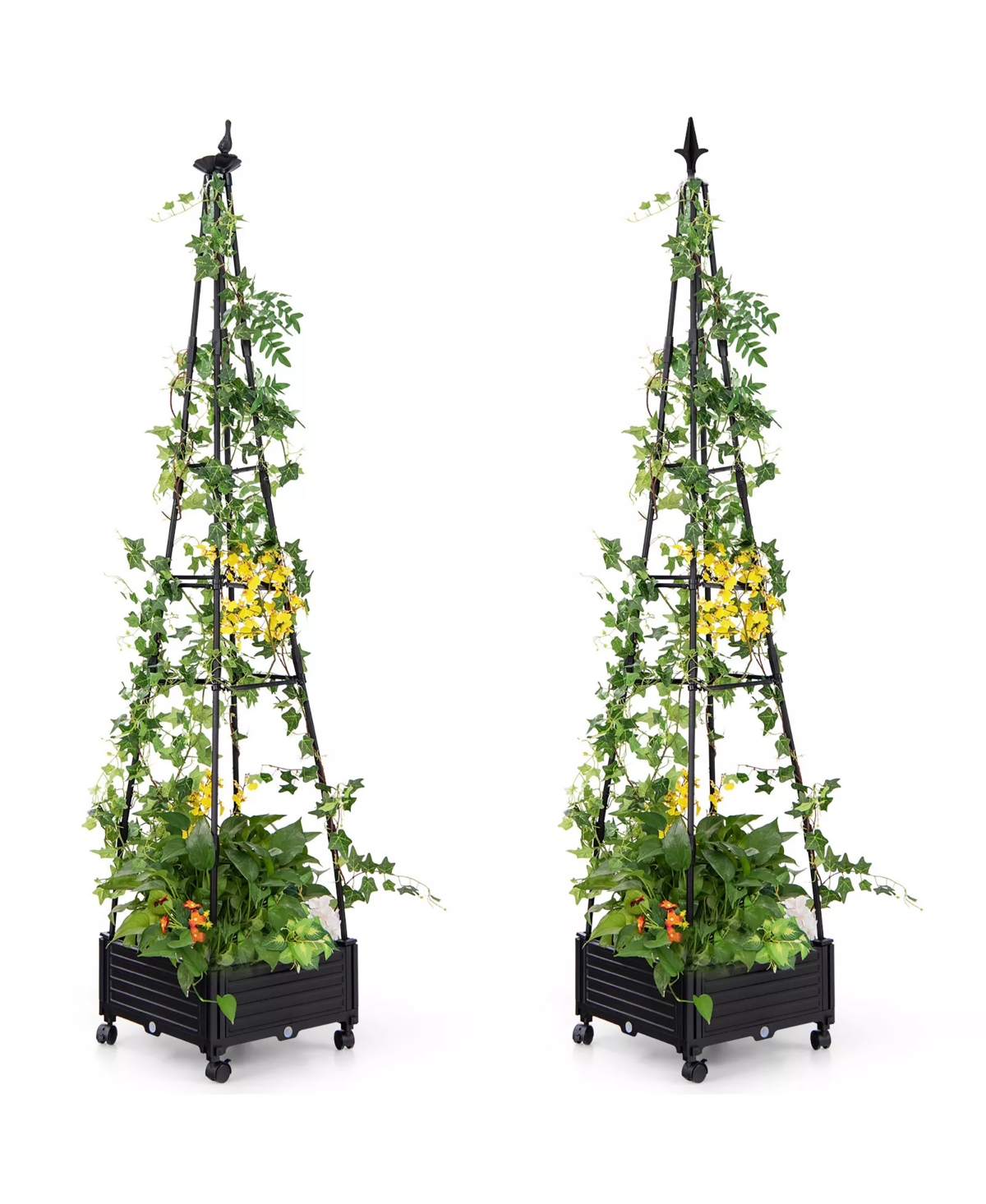 Gymax 2PCS 81'' Garden Obelisk Trellis for Climbing Plants Tall Plant Support w/ Wheels