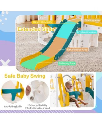 10-in-1 Toddler Swing and Slide Playset with Climber and Basketball Hoop