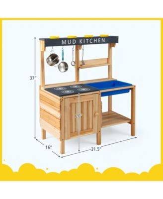 Kids Outdoor Wooden Mud Kitchen Playset with Sink and Cooking Accessories