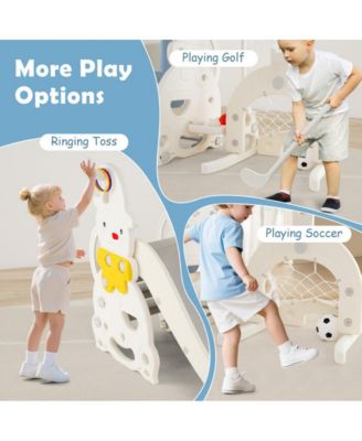 Toddler Indoor Playground 7 in 1 Slide and Swing Playset with Basketball Hoop and Climber