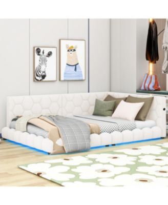 Upholstered Full Size Platform Bed With USB Ports And LED Belt