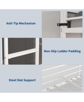 Twin Size Metal Loft Bed with Large Desk and Storage Shelves, Heavy Duty Platform Bed with Ladder and Safety Guardrail