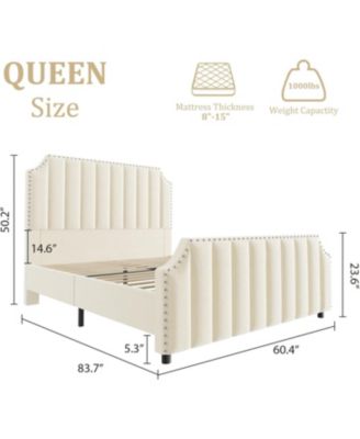  Queen Size Velvet Bed Frame with 50.2" Tufted Headboard & Footboard, Nailhead Trim, No Box Spring Needed, Noise-Free