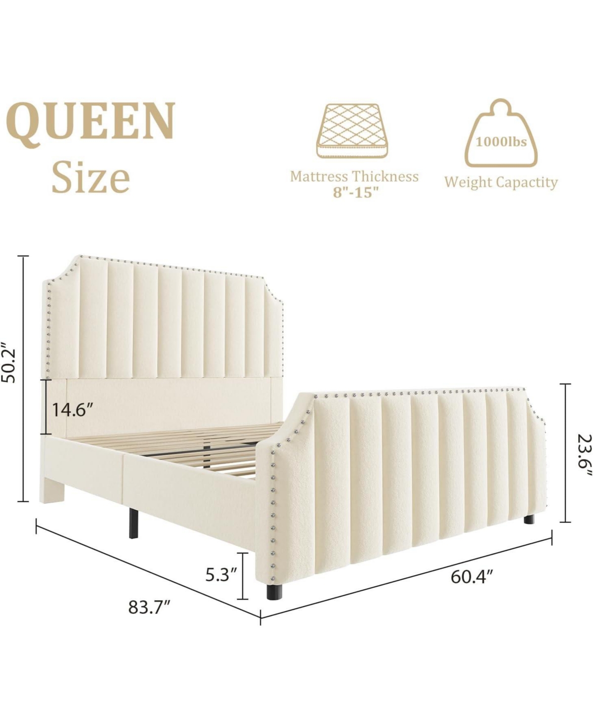 Gaomon Queen Velvet Bed Frame with 50.2" Tufted Headboard & Footboard, Nailhead Trim, No Box Spring Needed, Noise-Free