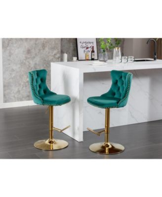 Adjustable Swivel Velvet Bar Stools Set of 2
